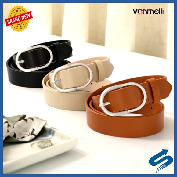 3 Pack Faux Leather Belts Gold Buckle Women\'s Dress Casual Size M